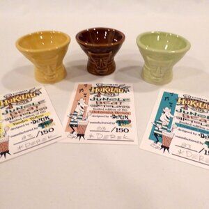 NEW 2005 DEREK YANIGER HUKILAU JUNGLE BEAT CERAMIC TIKI SHOT SET LE #83/150